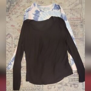 SET--1 Black Vneck & 1 Tie Dye Ribbed Long Sleeve Top Size XL